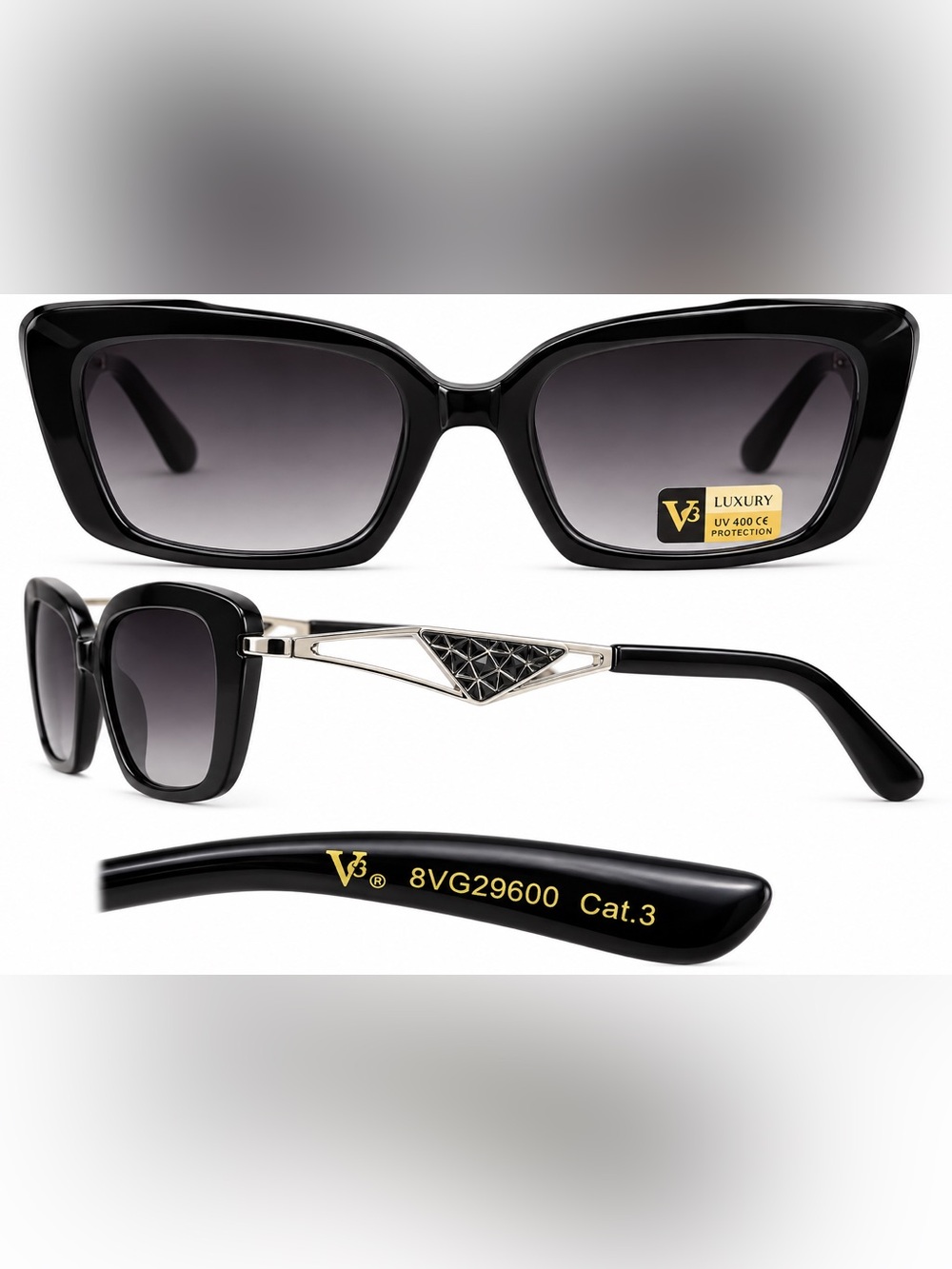 Luxury Black Gradient Women's Square Sunglasses with Decorative Temples